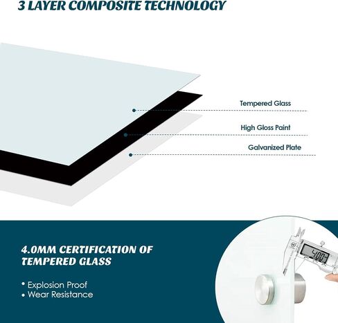 J&J Worldwide Glass Whiteboard 6' x 3'، لوح مسح جاف من الزجاج الأسود المغناطيسي، لوح أبيض أسود بدون إطار، يتضمن علامات ومغناطيس وصينية ماركر وممحاة للجدار والمكتب والمنزل والمدرسة in Saudi Arabia