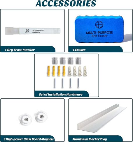 J&J Worldwide Glass Whiteboard 6' x 3'، لوح مسح جاف من الزجاج الأسود المغناطيسي، لوح أبيض أسود بدون إطار، يتضمن علامات ومغناطيس وصينية ماركر وممحاة للجدار والمكتب والمنزل والمدرسة in Saudi Arabia