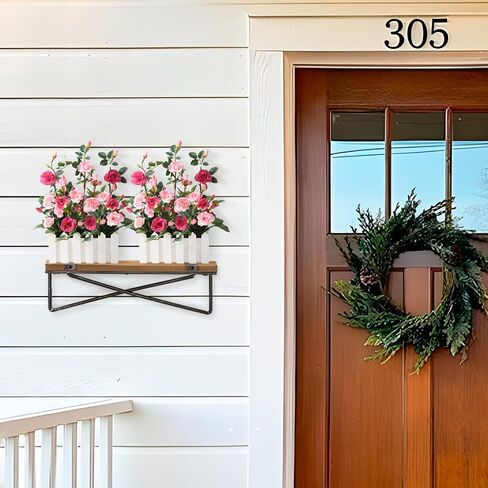 Artificial Flower Plant for Spring Decorations,Potted Fake Rose,Faux Plant in Picket Fence Pot for Indoor Home Office Window Decor,1 Set（Rose red） in Saudi Arabia