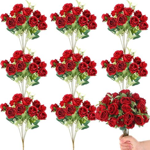 Zeyune 8 Bunches 12 in Artificial Mini Rose Bouquet Bridal Flower Bouquets Fake Roses Silk Roses for Home Office Garden Parties Wedding Mother's Day Decoration (Blue and White) in Saudi Arabia