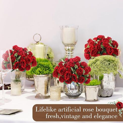 Zeyune 8 Bunches 12 in Artificial Mini Rose Bouquet Bridal Flower Bouquets Fake Roses Silk Roses for Home Office Garden Parties Wedding Mother's Day Decoration (Blue and White) in Saudi Arabia
