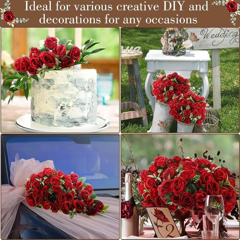 Zeyune 8 Bunches 12 in Artificial Mini Rose Bouquet Bridal Flower Bouquets Fake Roses Silk Roses for Home Office Garden Parties Wedding Mother's Day Decoration (Blue and White) in Saudi Arabia