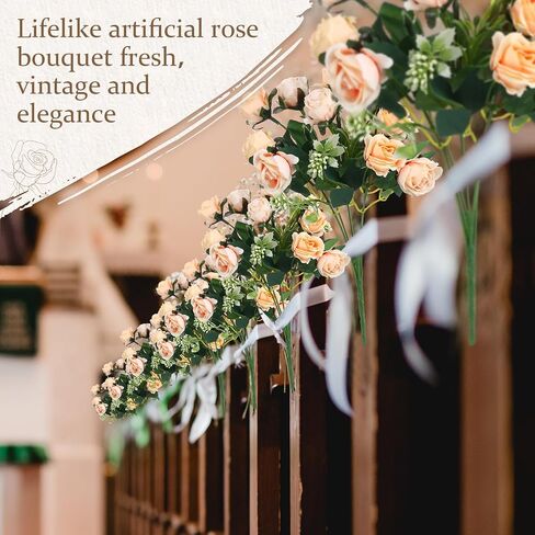 Zeyune 8 Bunches 12 in Artificial Mini Rose Bouquet Bridal Flower Bouquets Fake Roses Silk Roses for Home Office Garden Parties Wedding Mother's Day Decoration (Blue and White) in Saudi Arabia