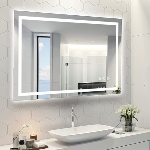 مرآة حمام LED للجدار مقاس 40 × 30 بوصة مع أضواء أمامية وخلفية، مرآة زينة مزدوجة LED مع أضواء، مضادة للضباب، مقاومة للكسر، ذاكرة، مرايا حائط قابلة للتعتيم بدون خطوات in Kuwait