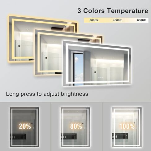 مرآة حمام LED للجدار مقاس 40 × 30 بوصة مع أضواء أمامية وخلفية، مرآة زينة مزدوجة LED مع أضواء، مضادة للضباب، مقاومة للكسر، ذاكرة، مرايا حائط قابلة للتعتيم بدون خطوات in Kuwait