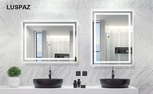 مرآة حمام LED للجدار مقاس 40 × 30 بوصة مع أضواء أمامية وخلفية، مرآة زينة مزدوجة LED مع أضواء، مضادة للضباب، مقاومة للكسر، ذاكرة، مرايا حائط قابلة للتعتيم بدون خطوات in Kuwait