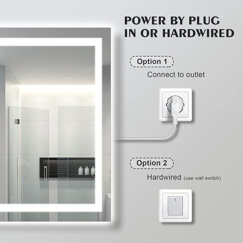 مرآة حمام LED للجدار مقاس 40 × 30 بوصة مع أضواء أمامية وخلفية، مرآة زينة مزدوجة LED مع أضواء، مضادة للضباب، مقاومة للكسر، ذاكرة، مرايا حائط قابلة للتعتيم بدون خطوات in Kuwait