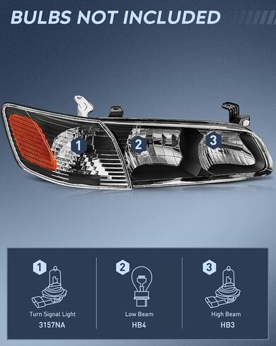 Nilight Headlight Assembly Compatible with 2000 2001 Toyota Camry Replacement Headlamp Black Housing Amber Reflector Driver and Passenger Side, 2 Years Warranty in Saudi Arabia