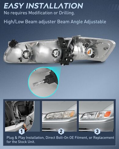 Nilight Headlight Assembly Compatible with 2000 2001 Toyota Camry Replacement Headlamp Black Housing Amber Reflector Driver and Passenger Side, 2 Years Warranty in Saudi Arabia