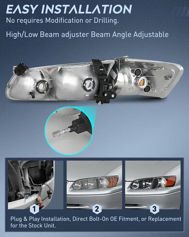 Nilight Headlight Assembly Compatible with 2000 2001 Toyota Camry Replacement Headlamp Black Housing Amber Reflector Driver and Passenger Side, 2 Years Warranty in Saudi Arabia