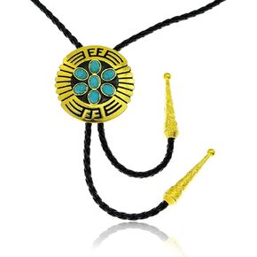 Indian Turquoise Bolo Tie Vintage American Western Cowboy Leather Necktie Bola Tie for Men Women