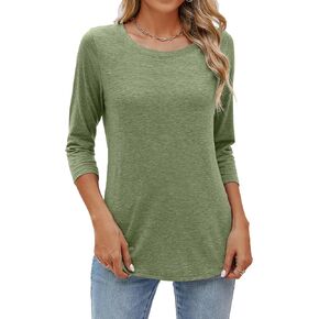 Sherosa Womens Casual 3/4 Sleeve T Shirts Crew Neck Loose Fit Tunic Tops Solid Basic Tops Tees