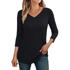 AUTOMET Womens 3/4 Length Sleeve Tops V Neck Shirts Casual Basic Trendy Tee Blouses