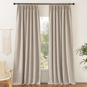 RYB HOME Linen Textured 100% Blackout Curtains Pinch Pleated & Back Tab Drapes Privacy Thermal Insulating for Living Room Kitchen Dining Bay Window, W 42 x L 90 inches, Linen, 2 Panels