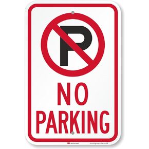 SmartSign 18 x 12 inch “No Parking" Sign with Symbol, 63 mil Aluminum, 3M Laminated Engineer Grade Reflective Material, Red, White and Black