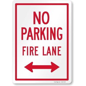 SmartSign 14 x 10 inch “No Parking - Fire Lane" Metal Sign with Bidirectional Arrow, 40 mil Laminated Rustproof Aluminium, White and Red