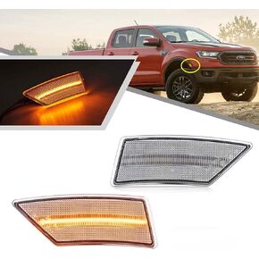 2Pcs Full LED Amber Side Marker Lights for Ford Ranger Tremor XL XLT Lariat 2019 2020 2021 Fender Indicator Turn Signal Light Replace OEM Sidemarker lamp Smoked Lens