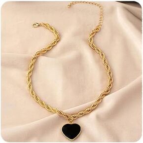 YERTTER Punk Twist Chain Gold Chunky Choker Necklace Heart Pendant Chain Collar Choker Necklace for Women (Style 1)