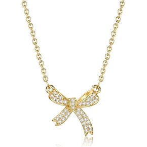 silver bow necklace, Women's bow collarbone chain, Bow necklaces for women, Bow pendant necklaces, sparkling fine rhinestone necklaces, Necklace Jewelry gift belt Gift box