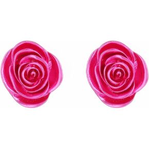 Gold Plated Rose Flower Stud Earrings Handmade Vintage 3D Carved Hot Pink Romantic Camellia Flowers Small Lightweight Earrings for Women Teen Girls Birthday Party Mother's Day Fashion Jewelry Gifts