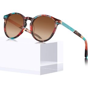 CARFIA Retro Acetate Round Womens Sunglasses Polarized UV Protection, Small Face Frame Vintage Circle Shades CA5201