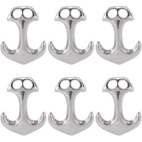 SUNNYCLUE 1 Box 6Pcs Stainless Steel Bracelet Clasp Anchor Hook Clasp Silver Two Hole Leather Cord End Hook Clip Connector Clasps Findings for Jewelry Making Supplies DIY Necklace Bracelets Crafts