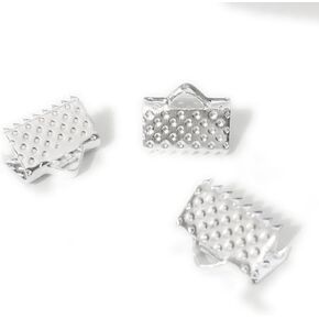 Ribbon Clamp Crimps with Loop Crimp end Beads Leather Cord Clasps End Caps (25mm (1 inch), Silver Plated)