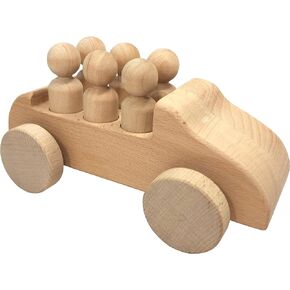 | Large Wooden Toy Car Unpainted Unfinished with Removable Figures | Montessori Arts Craft Activity