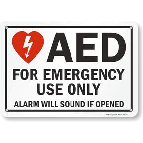 SmartSign - S-4912-AL-10 لافتة "AED للاستخدام في حالات الطوارئ فقط، سيصدر صوت تنبيه في حالة فتحه" | 7 × 10 بوصة ألومنيوم