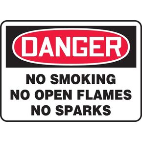 Accuform MSMK118VS Adhesive Vinyl Safety Sign, Legend "Danger NO Smoking NO Open Flames NO Sparks", 7" Length x 10" Width x 0.004" Thickness, Red/Black on White