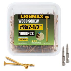 LIONMAX Wood Screws 2-1/2 Inch, Deck Screws #8 x 2-1/2", 1000 PCS, Rust Resistant, Epoxy Coated, Exterior Wood Screw, Outdoor Decking Screws, Torx/Star Drive Head, T25 Star Bit Included, Tan