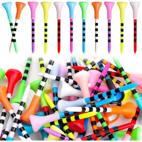 Unbreakable Golf Tees 3-1/4 inch, Mixed-Color Stripe 83mm Golf Tee Holder with Big Cup, Extra Thick Plastic Golf Stability Tees, Golf Tee Accessories for Men Women Golfers