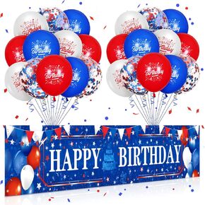 Red White and Blue Birthday Decorations 24Pcs Blue Red White Birthday Balloons and Red White Blue Birthday Banner for 4th of July Independence Day Patriotic Baseball Baby Shower Birthday Party in Kuwait