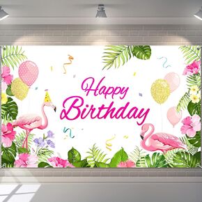 لافتة Tatuo Flamingo، مقاس 70.8 × 43.3 بوصة - خلفية عيد ميلاد من البوليستر بتصميم زهور، تتضمن حبلًا طويلًا أبيض - من أجل Luau، وتزيين حفلات الشاطئ وكشك الصور