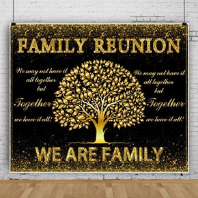 Family Reunion Backdrop 10x8ft Black and Gold Family Tree We are Family Welcome to Our Family Members Photography Background Family Gathering Party Decorations Studio Photo Booth Props