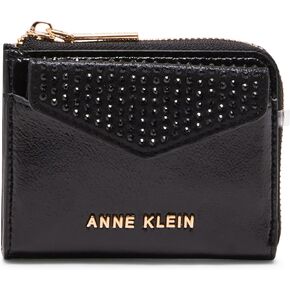 Anne Klein AK 2 Piece Envelope Flap Curved Wallet with Rhinestones, Black