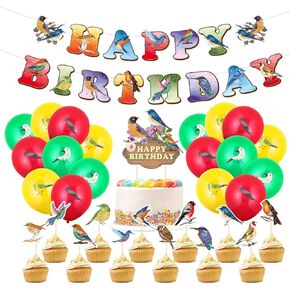 32 Pcs Bird Birthday Decoration, Happy Birthday Banner Cake Toppers Hawaiian Balloons Bird Party Decorations for Birthday Wedding Baby Shower Tiki Bar Luau Tropical Themed Supplies