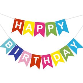 DomeStar Happy Birthday Banner, Colorful Paper Flag Happy Birthday Decorations For Women Girl Birthday Party Decorations
