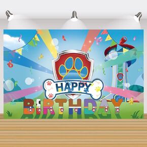 Cartoon Dog Birthday Party Supplies,Dog Theme Party Decorations Banner and Backdrop for Kid, Boys and Girls Happy Birthday Backdrop