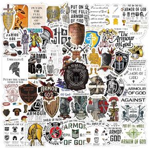 63Pcs Armor of God Stickers Pack, Aesthetic Vinyl Waterproof Stickers for Water Bottle,Skateboard,Laptop,Phone,Journaling,Scrapbooking Decals for Kids Teens Adults for Party Supply Reward…