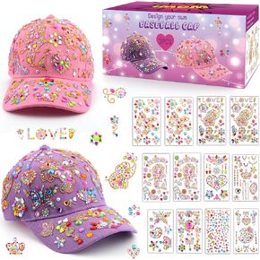 Christmas Gifts for Girls Decorate Your Own Baseball Cap with 12 Sheets Unicorn Gem Stickers, Fun Arts and Crafts Kit for Kids Age 4-12, 2PCS DIY Baseball Cap Birthday Gifts for Girls 4 5 6 7 8 9 10
