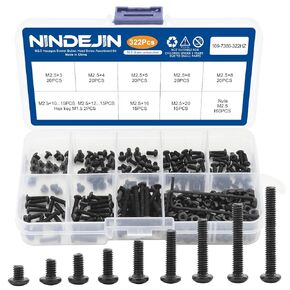 NINDEJIN M3 Button Head Hex Socket Cap Screw Bolt and Nut Assortment Kit, Carbon Steel M3 x 4mm/ 5mm / 6mm/ 8mm/ 10mm/ 12mm/ 16mm/ 18mm/ 20mm Allen Round Head Screws Set with Hex Wrench, Fully Thread