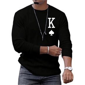 SOLY HUX Men's T Shirts Playing Card Graphic Print Long Sleeve Round Neck Tee Tops