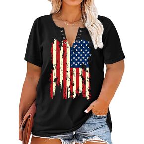 USA Flag V-Neck Shirt: Women 4th July Tshirt Patriotic Shirt American Flag Sexy Short Sleeve Top