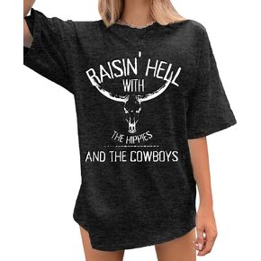 Retro Steer Skull Oversized T-Shirt Women Western Graphic Tees Cowgirl Country Shirts Vintage Loose Short Sleeve Tops