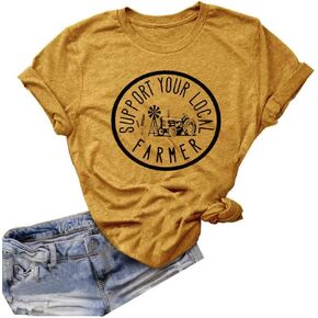 Womens Graphic Tees Support Farms Shirt Short Sleeve Summer Vacation Shirts Graphic Tees