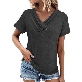Womens Tops Summer Short Sleeve ShirtsTrendy Fashion Clothes V Neck Tshirts Ladies Tunics Casual Blouses