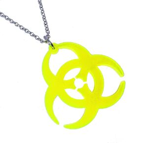 Neon Yellow Biohazard Symbol Pendant Necklace, Zombie Apocalypse Costume Accessory
