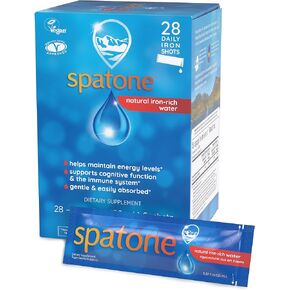 Spatone Natural Liquid Iron Supplement for Women, Men & Kids Ages 4+, Ideal During Pregnancy, Easily Absorbed & Gentle, Vegan, Vegetarian, Original Flavor, 28-Day, 5mg of Iron Per 20mL Sachet