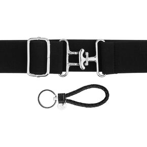 1.5in Elastic Equestrian Belt & Keychain, Horse Riding Belt with Surcingle Buckle Horse Bit Belt Comfortable Waist Belt Leather Key Strap for Equestrian Horseback Riding Sports